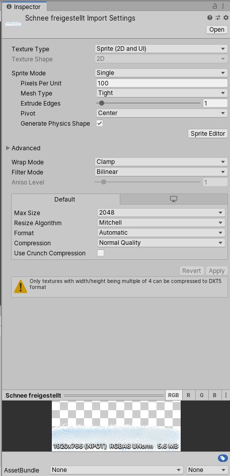 Import settings for the sprite
