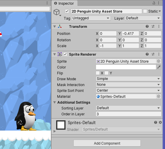 Sprite renderer settings