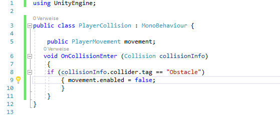 A PlayerCollision Script Unity -ben